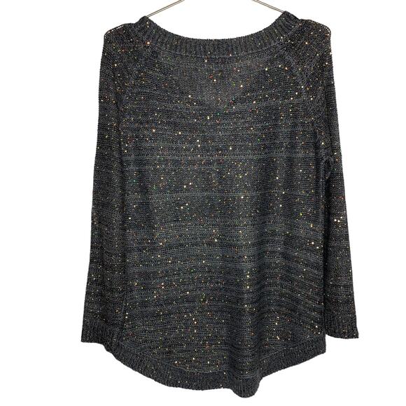 Soft Surroundings Womens Petite Medium Gray Tunic Sweater Gold Sequins V Neck - Picture 6 of 8